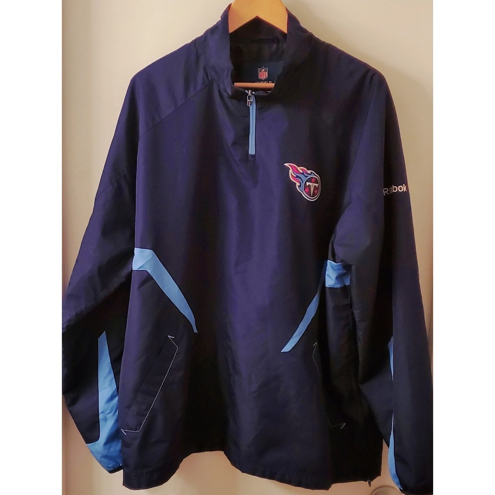 NFL Reebok OnField Windbreaker XL Tennessee Titans 1/4 Zip Navy&/Lt Blue Embroid